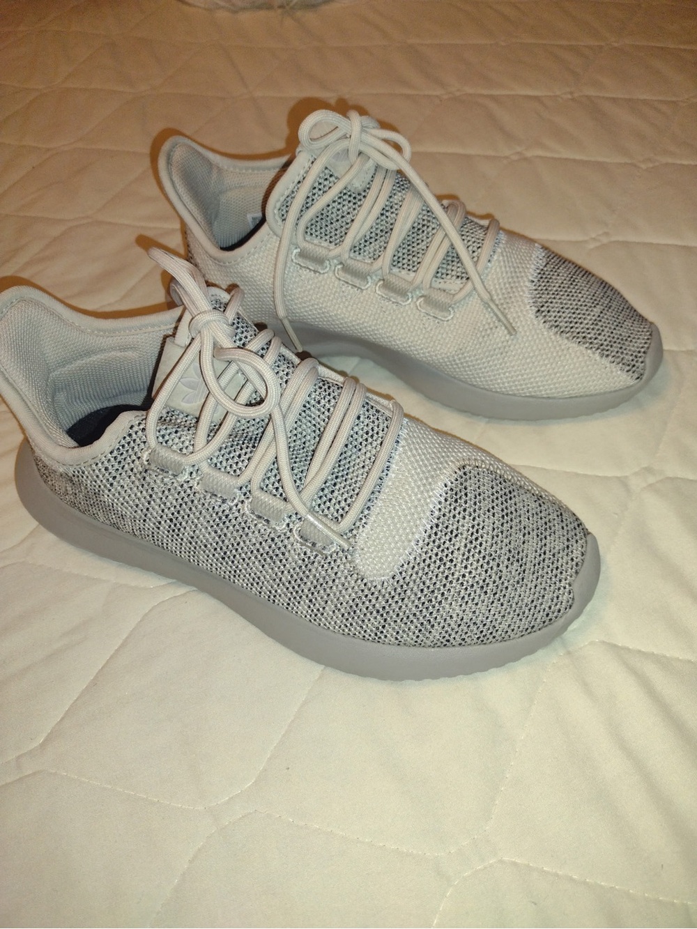 adidas Kids Light Gray and White Knit Sneakers